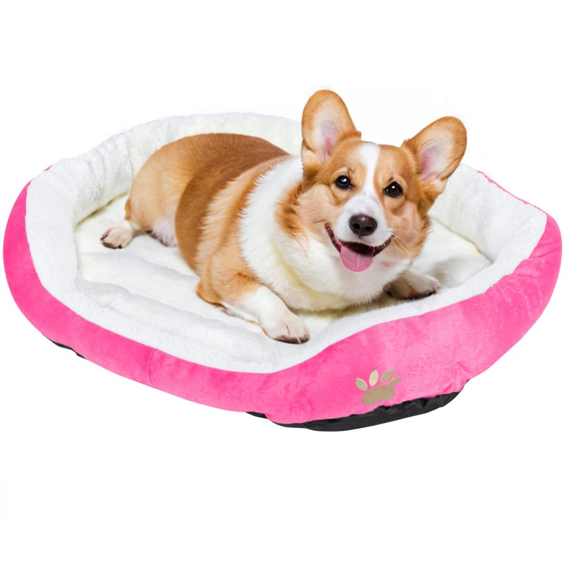 Resulzon Round Dog Cat Beds Mattress Washable Pads Room, Soft Durable Plush Faux Fur Sleeping Pet Fleece Bed Mat for Small Doggy Kitten Puppy, with Anti-Slip Waterproof Bottom (Pink) - Image 1